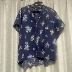 333円SALE！GLOBAL WORK 花柄 半袖シャツ M ネイビー