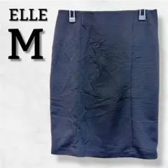 ELLE タイトスカート 【M】 ブラック 黒 ひざ丈 リブ ウエストゴム エル