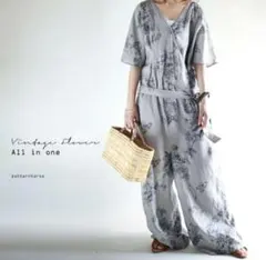 antiqua リネン混花柄オールインワン アンティカ