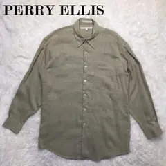 PERRY ELLIS 90s 長袖シャツ レーヨン混 ドレープ感 アースカラー