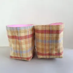 布バスケット ピンク チェック ハンドメイド