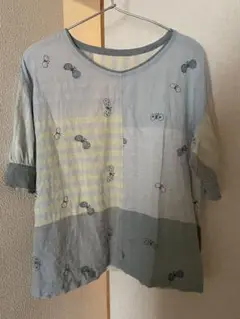 ミナペルホネン　choucho チェック　ハンドメイド　ブラウス　刺繍