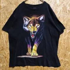 【L】トップス アニマル Ｔシャツ 黒・ブラック 狼 ビッグシルエット