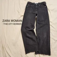 ZARA WOMAN ストレートワイドレッグデニムパンツ 黒 USA 2