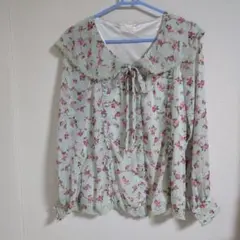 LIZ LIZA花柄シャツ 長袖 ミントグリーン Oサイズ