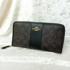 【美品】コーチ シグネチャー PVC レザー ラウンドファスナー 長財布