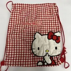 ハローキティ 巾着袋 赤チェック、送料込み