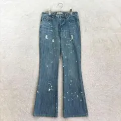 ⭐️リステア【28】青 デニムパンツ ダメージ ペイント 綿100 ブーツカットのサムネイル