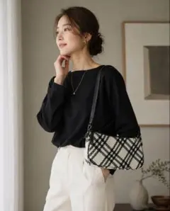MONO COMME CA 黒白チェック上品ショルダーバッグ美品のサムネイル