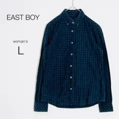 【イーストボーイ】長袖シャツ【Ｌ】チェック 綿100 ネイビー 美品 カジュアル