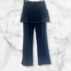 ケイパ　スカート付きパンツ　フレアパンツ　ウエストゴム　ネイビー　L 伸縮性