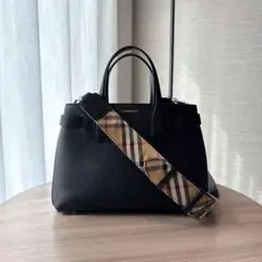 BURBERRY／SMALL BANNER 2WAYハンドバッグレザーブラック