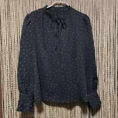[未使用] N. エヌドット ドットブラウス M 黒　長袖　シフォンのサムネイル