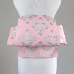 軽微難あり　二部式　銀座　作り帯付け帯　煌めく花菱　胴巻き～180㎝　交織　淡桃