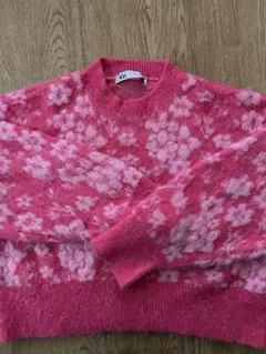 ZARA☆美品花柄モヘア混紡長袖クロップドニット