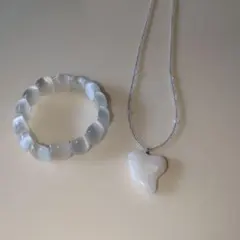 ホワイトストーン ハート型ネックレスとブレスレットセット