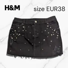 【美品】H&M EUR38ミニスカート 黒 パール ダメージ Mのサムネイル