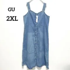 新品　GUジーユー　デニムジャンパードレス　2XL　ブルー　ノースリーブ　345