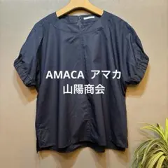 AMACA アマカ　山陽商会　ネイビー 半袖ブラウス綿100%サイズ38 Mのサムネイル
