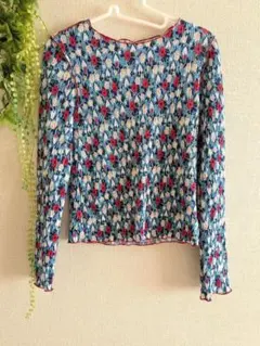 花柄、ブルー、カットソー