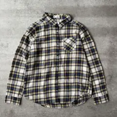 チェックシャツ ネルシャツ 長袖 ネイビー イエロー アメカジ 古着