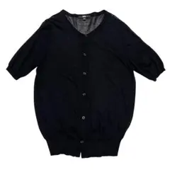UNIQLO クルーネック カーディガン 半袖 ブラック XL 薄手