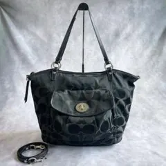y2k coach 2way hand bag signature BLACK