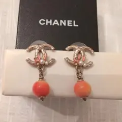 CHANEL オレンジビーズ ドロップピアス