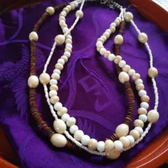 3連ビーズネックレス ブラウン ホワイト