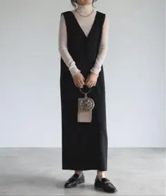 apretro Vネックロングジャンパースカート