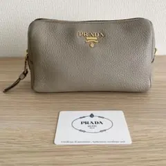 PRADA プラダ ベージュ グレー レザー ポーチ