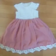 anyFAM レース切替ワンピース 140 花 シフォン ピンク セレモニー