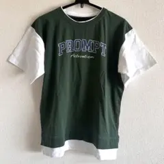 【新品】ダメージふうロゴTシャツ　緑×白　160サイズ
