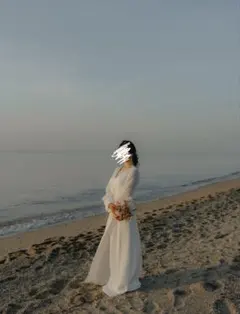 ホワイトウェディングドレス Vネック 長袖