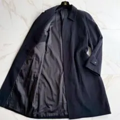 カシミヤ100%◆着丈105 ステンカラー ロング コート ネイビー 比翼 XL