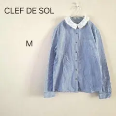 1607＊CLEF DE SOL ストライプ 長袖シャツ レース襟 Mのサムネイル