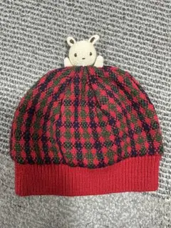familiar赤と緑のチェック柄 ベビー帽子 49-51cm