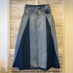 L size デニム フレアスカート ロング丈