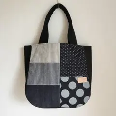 コロリンバッグ 大きめサイズ コットンリネン刺繍生地×岡山デニム