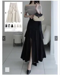 アシンメトリーラッフルスリットスカート[ask137]