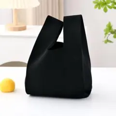人気！無地　黒Black　ミニ ニットバッグ サブバッグ トートバッグ