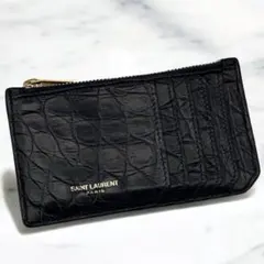 美品 サンローラン フラグメントケース 財布 型押し クロコ 小銭入れ カード
