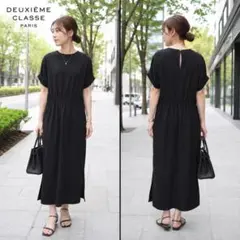 【美品】ドゥーズィエムクラス ロングワンピース ウエストゴム スリット 黒 Mのサムネイル