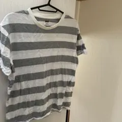 UNIQLO 白とグレーのストライプ Tシャツ S