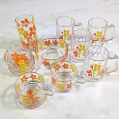 昭和レトロ グラス 花柄ガラスコップ 12点セット