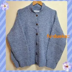 【fu-dueka::】ブルー襟付きニットカーディガン秋冬ナチュラン