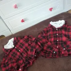 140&150 チェック柄シャツ 白のトップスセット