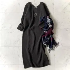 美品♪イエナ　ウール　ニットワンピース　ロング　Ｖネック　ラグランスリーブ　F