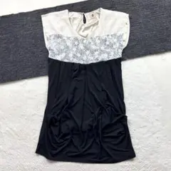 ■【ブージュルード】F ベージュ×黒 ノースリーブワンピース レース 春夏