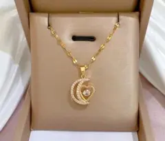 月とハート✨ ネックレス サージカルステンレス CZダイヤ 【ラスト１】 激カワ